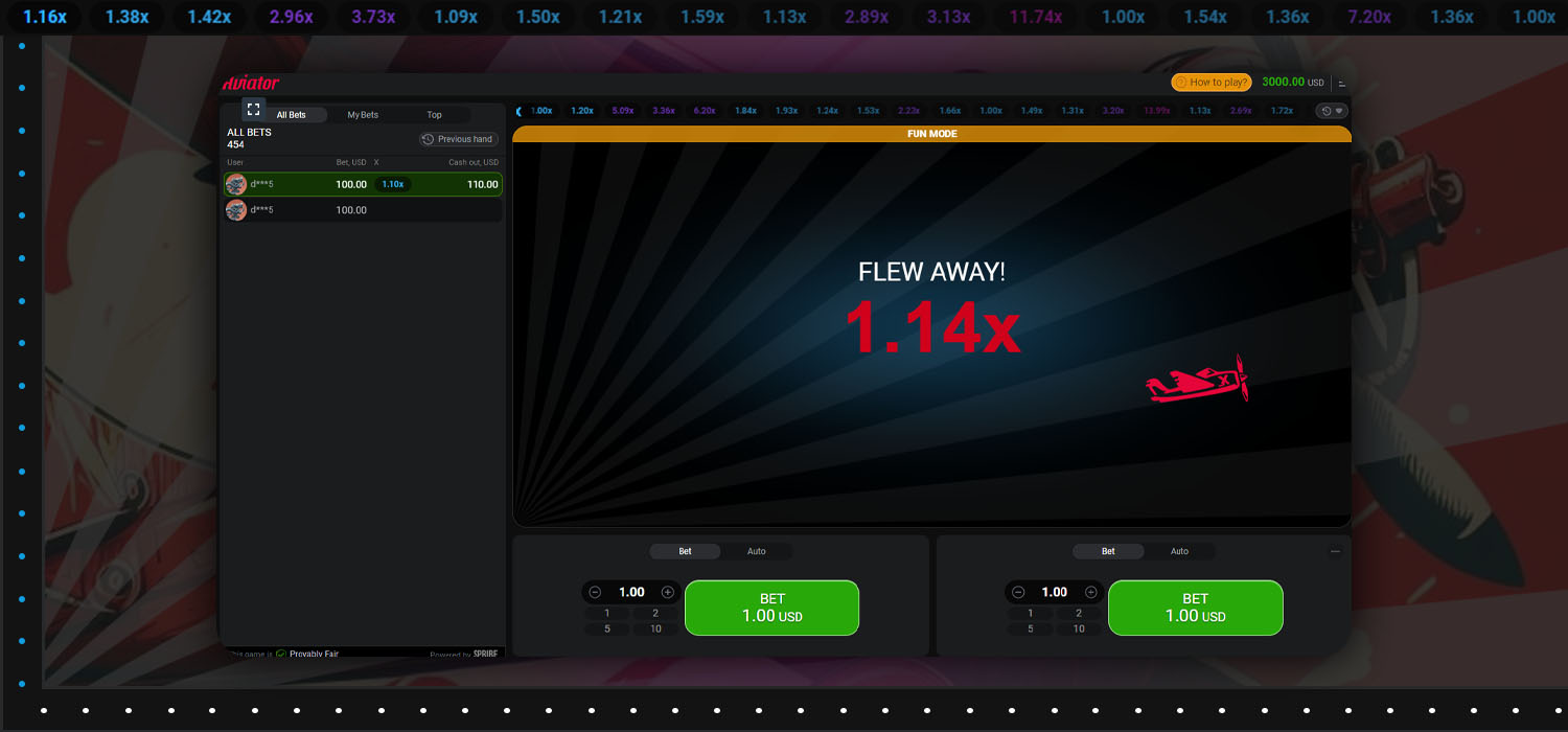 aviator demo mode interface